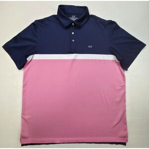 Vineyard Vines Performance Polo Shirt Mens XL LIMITED USE Blue Pink Colorblock